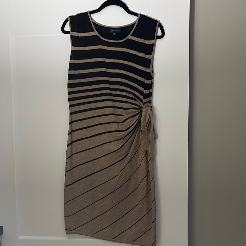 Tahari Black and Tan Knit Midi Dress for Work
